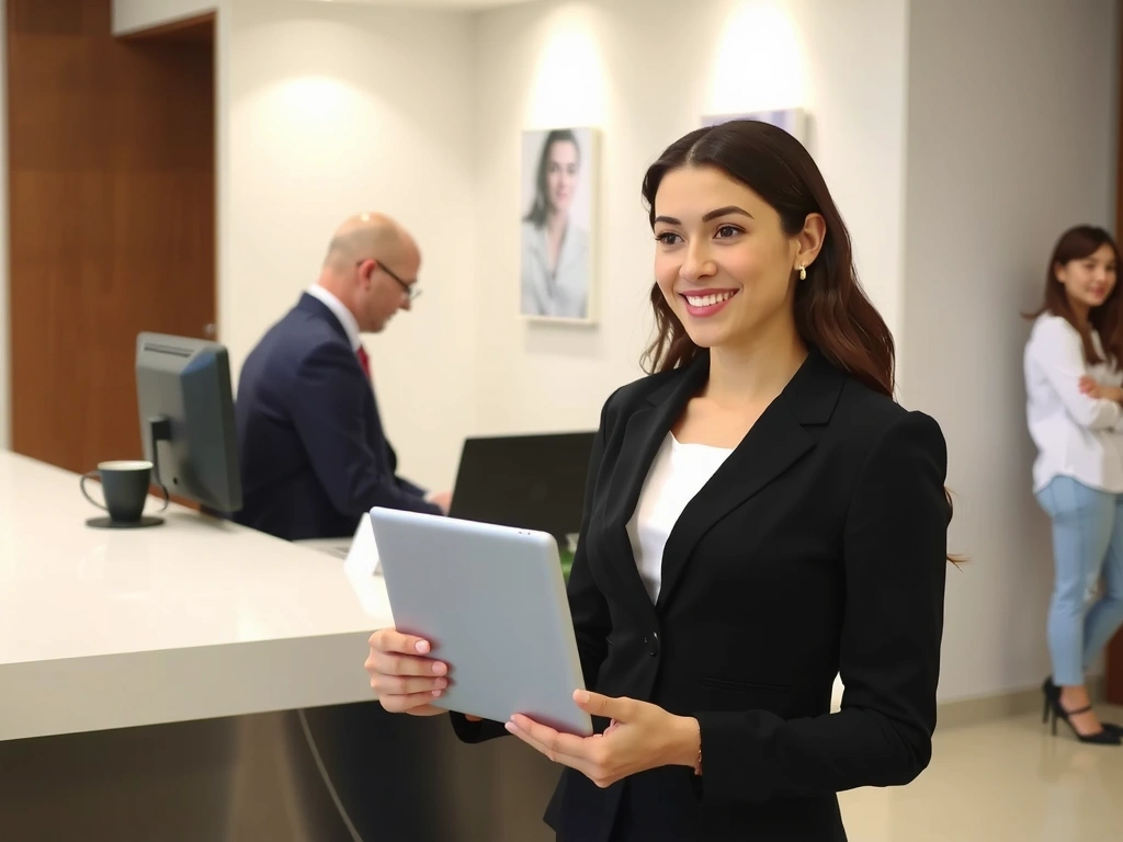 A hotelier using a tablet to manage bookings with a cloud PMS application