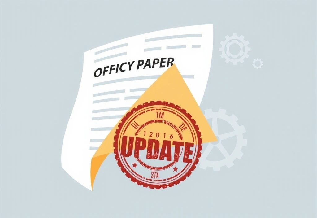 Document with 'Update' stamp and gears, symbolizing policy review