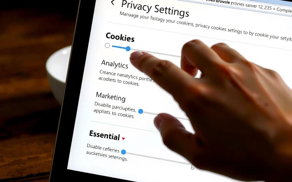 User adjusting cookie settings on a browser interface, symbolizing control
