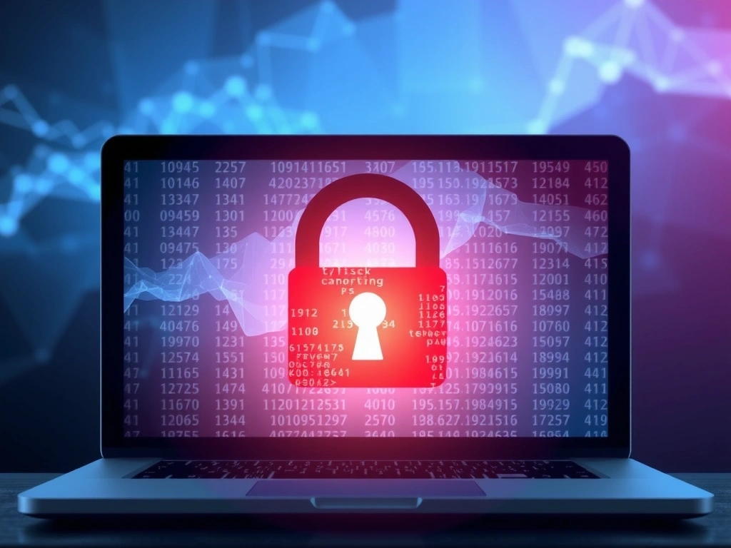 Illustration of data privacy and security with a padlock icon on a digital screen